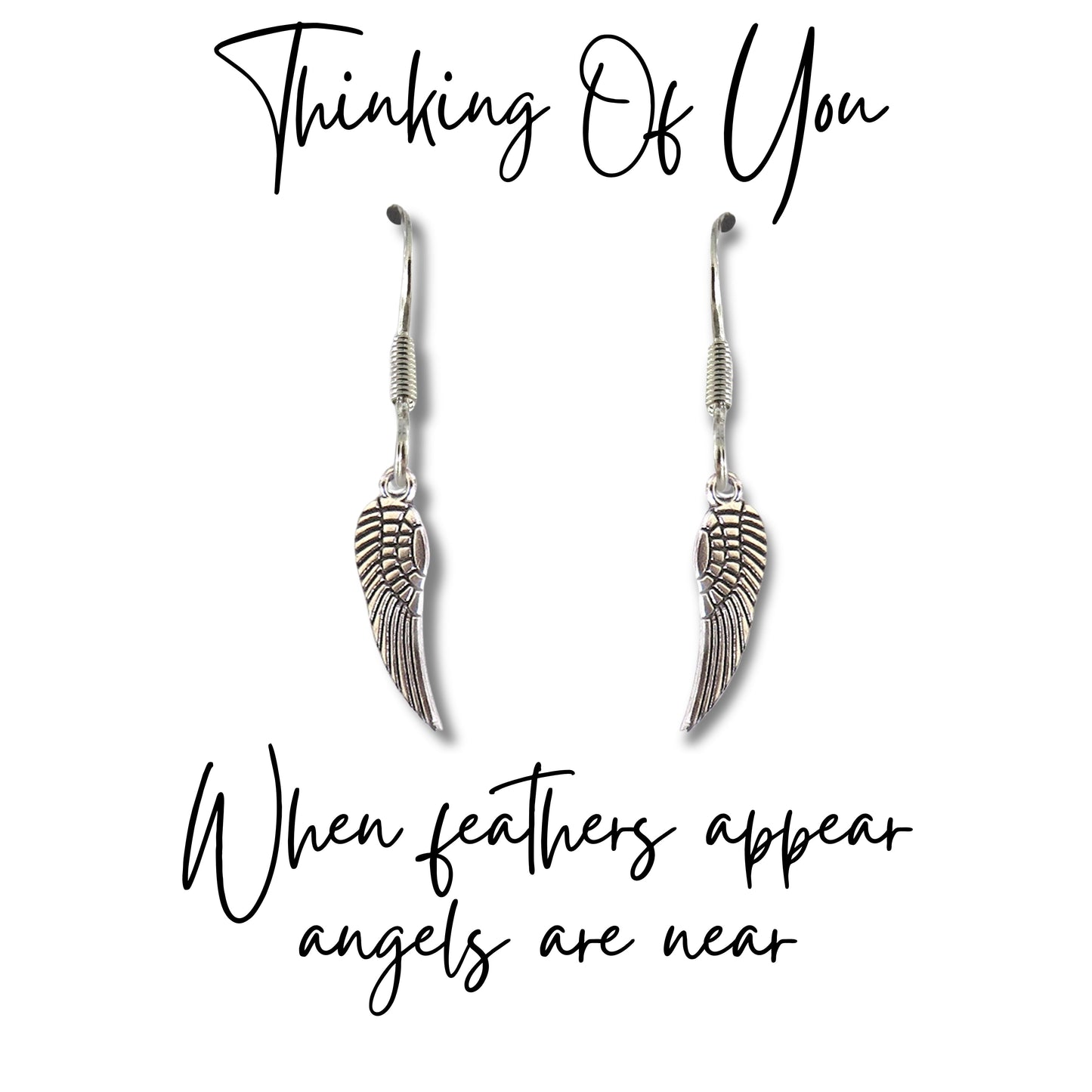 Angel Feather Silver Earrings & Card | When Feathers Appear Angels are Near