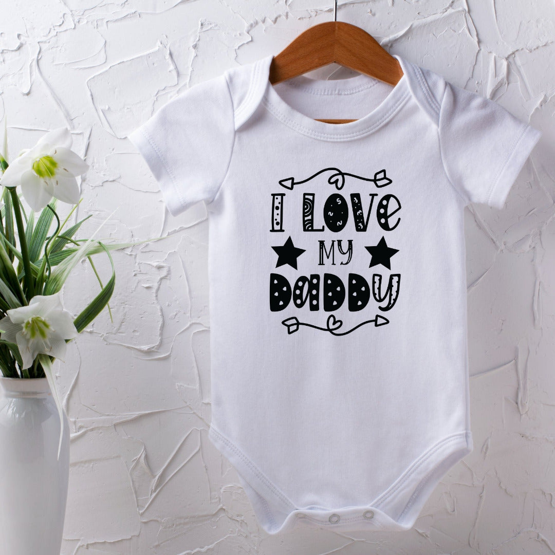 Personalised Black & White I Love My Daddy Baby Grow, Vest or Bib with Name