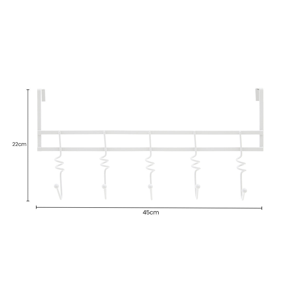 Jaxen Over Door White Hanger with Five Swirl Hooks