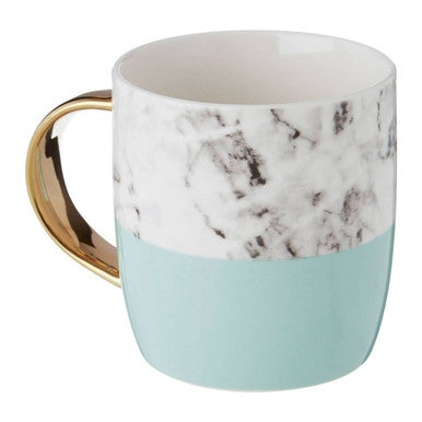 Frosted Deco Marble Effect and Pastel Green Monogram Mug, E