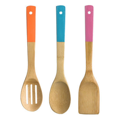 Aleki 3 Piece Bamboo Kitchen Utensil Set With Coloured Handles