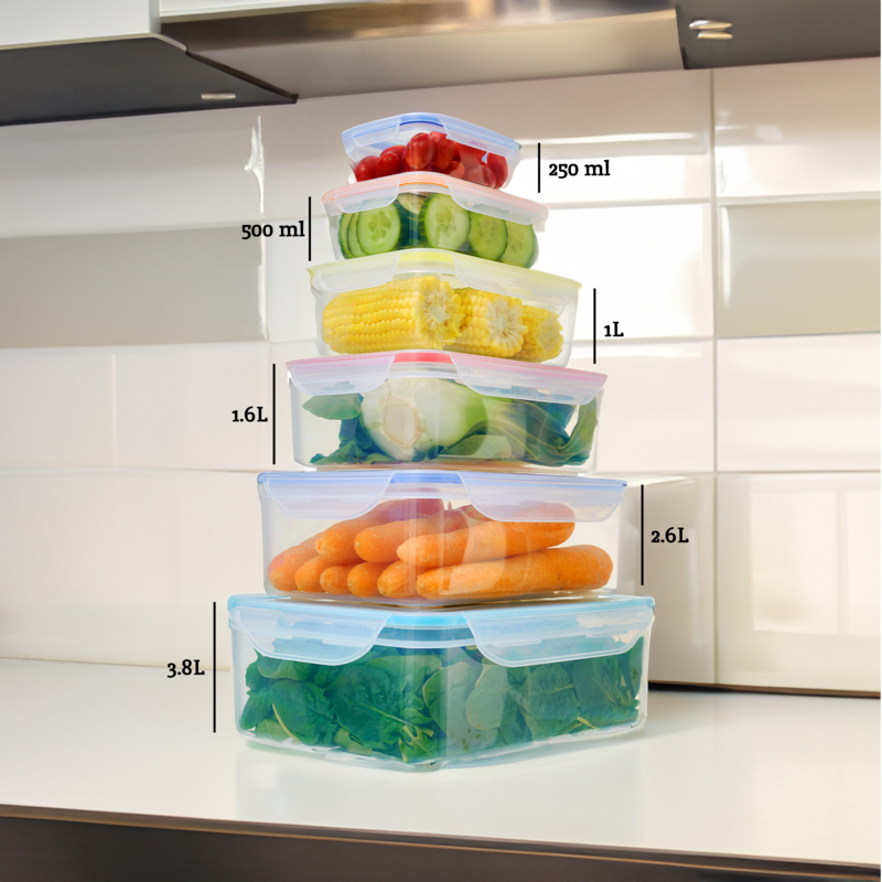 Herrela 6 Piece Rectangular Food Containers with Airtight Lids
