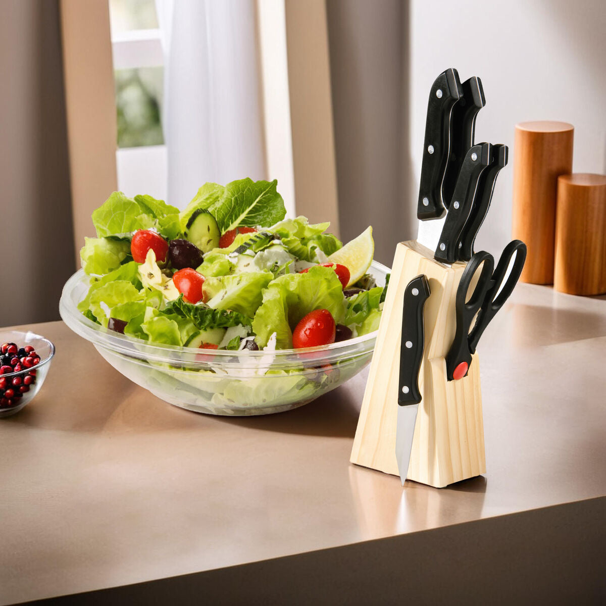 Maxime 6 Piece Knife and Scissor Set in Wooden Block
