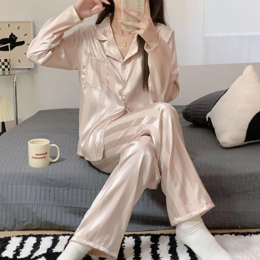Women's Ice Silk Long Sleeve Home Pajama Set