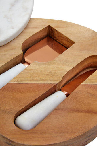 Monzaro White Marble And Wood Cheese Knife And Board Set