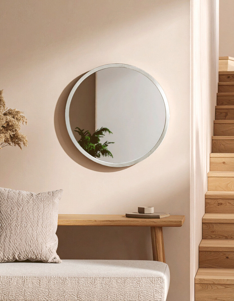 Saska Small Antique Silver Round Wall Mirror