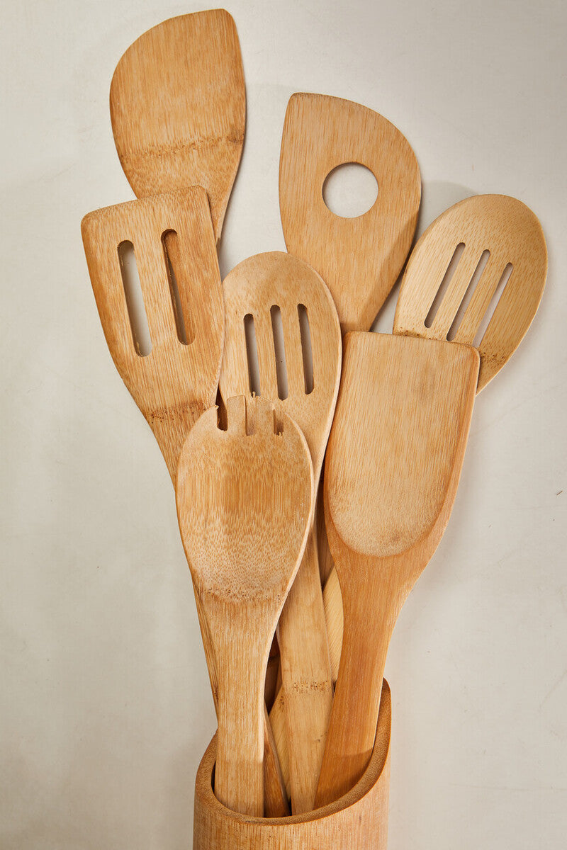 Aleki 6 Piece Bamboo Kitchen Tool Set With Holder