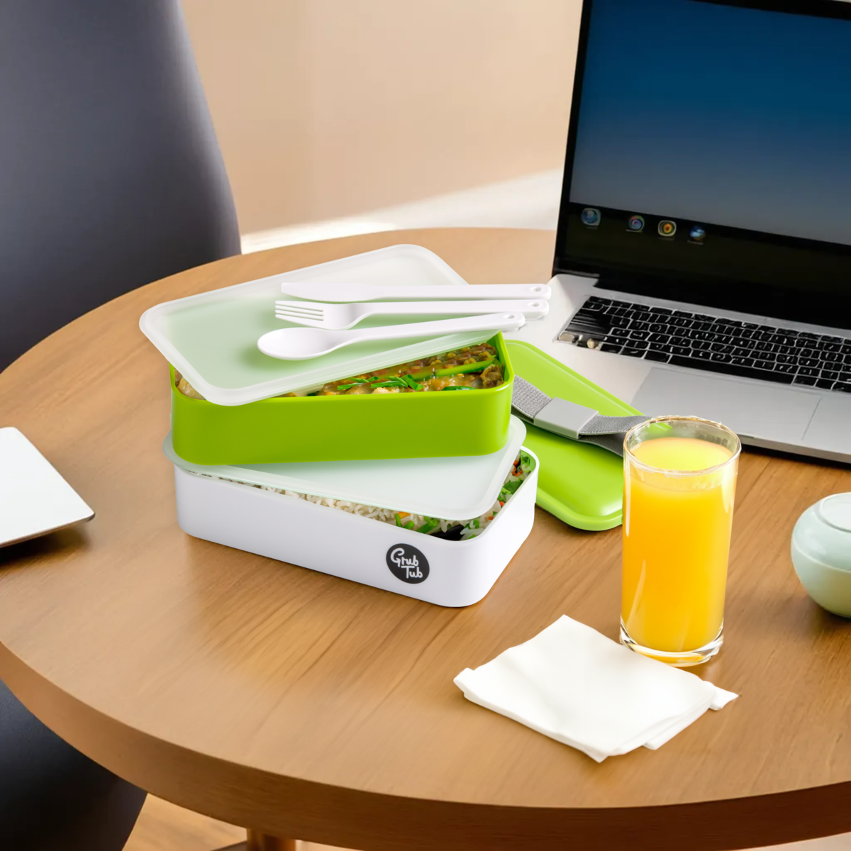 Grub Tub Green and White Stackable Lunch Box
