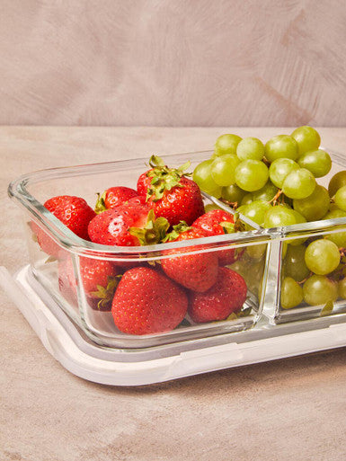 Freska 2 Section Rectangular Glass Container With Lid 1040 Ml