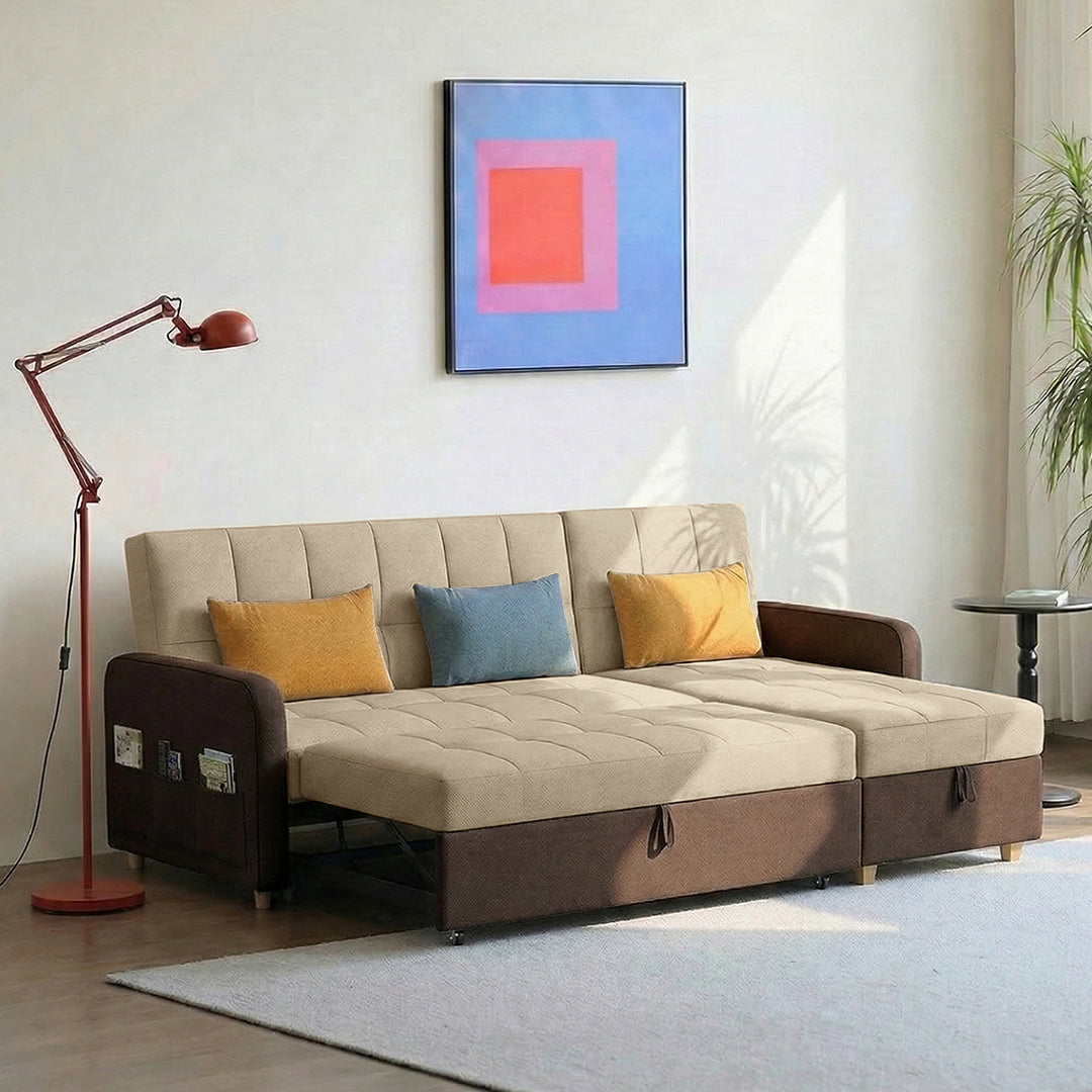 ML203 Three Seater Sofa Bed, L Shape Sofa Bed With Storage, Linen