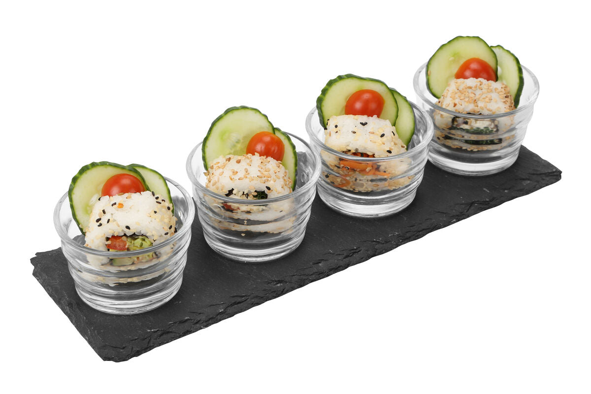 Preto 4 Ribbed Glass Bowls Slate Tray Set