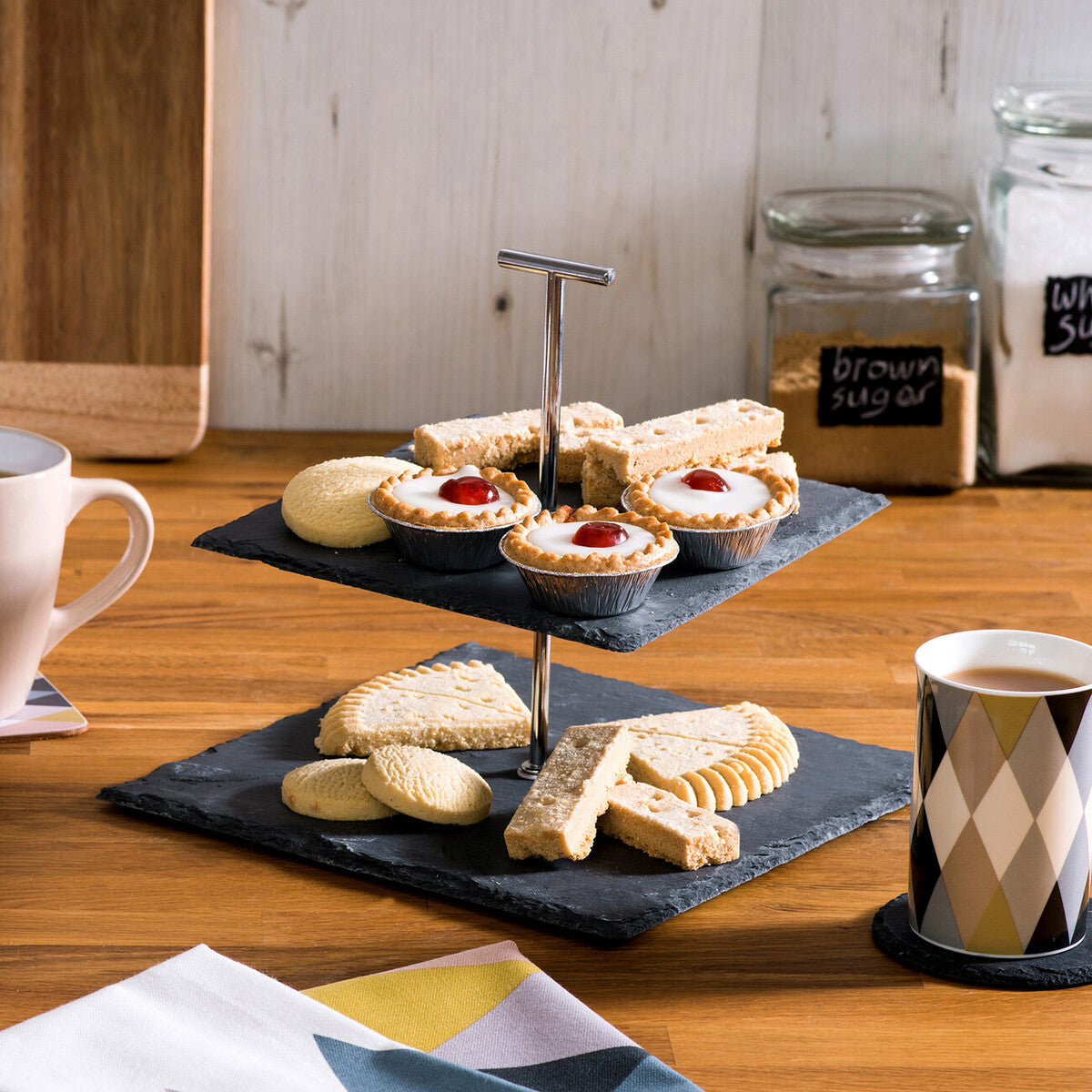 Preto Slate 2 Tier Square Cake Stand