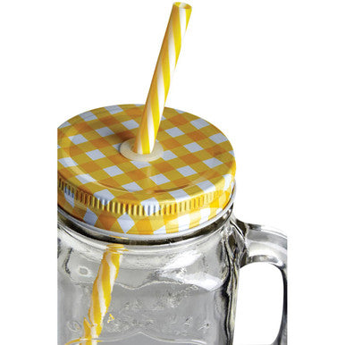 Bocal Embossed Mason Square Jar Mug With Yellow Lid