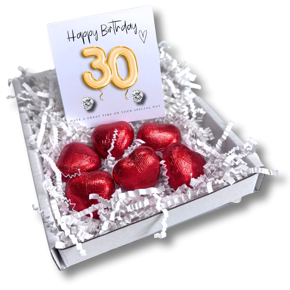 30th Birthday Cubic Zirconia Stud Earrings & Gold Balloons Mini Gift Hamper