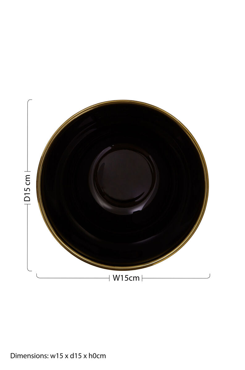 Ida Black Glass Bowl with Gold Rim