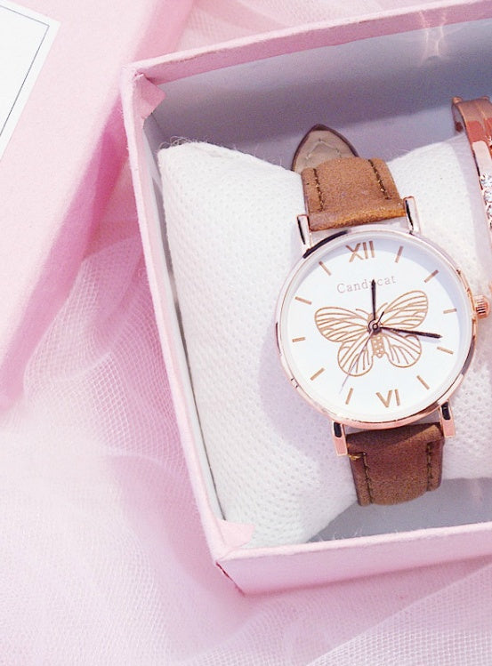 Ladies Fashion Trend Wild Butterfly Dial Belt Quartz Watch