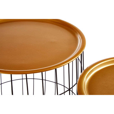 Set of 2 Brass Finish Top and Black Metal Wire Frame Side Tables, Hege