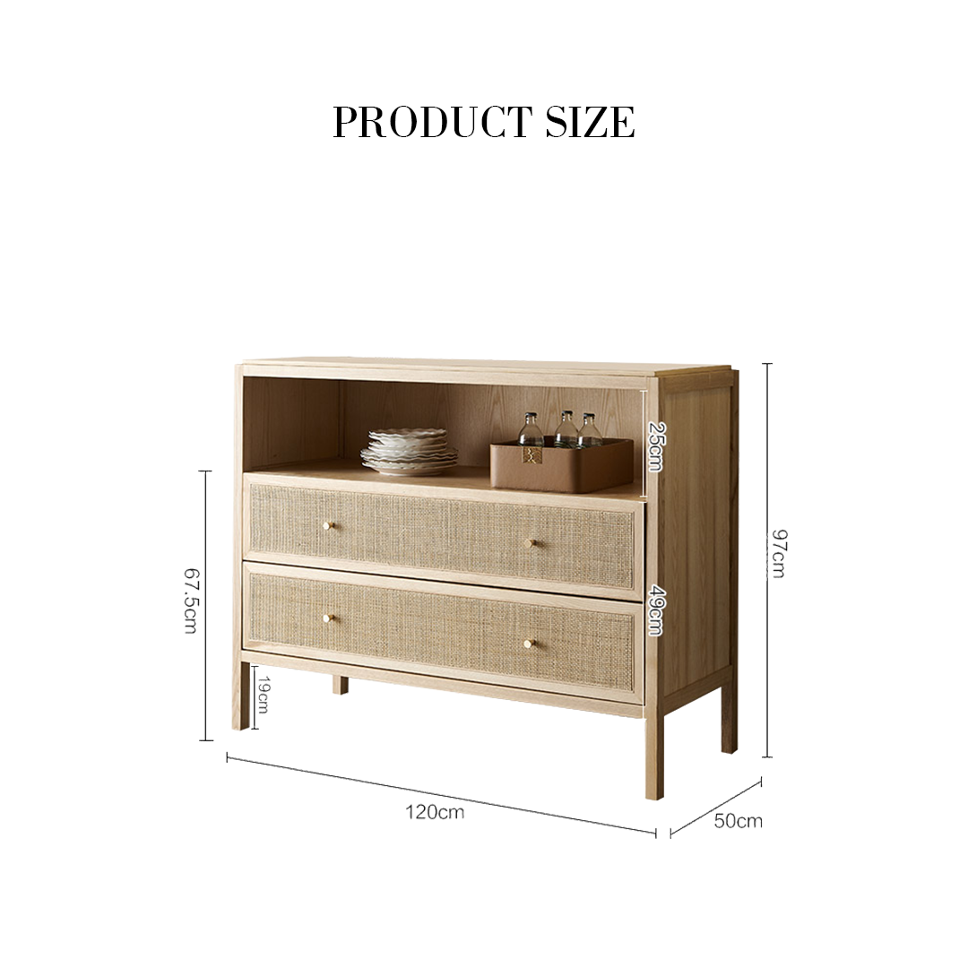 San Vintage Sideboard, Rattan & Solid Wood, Oak