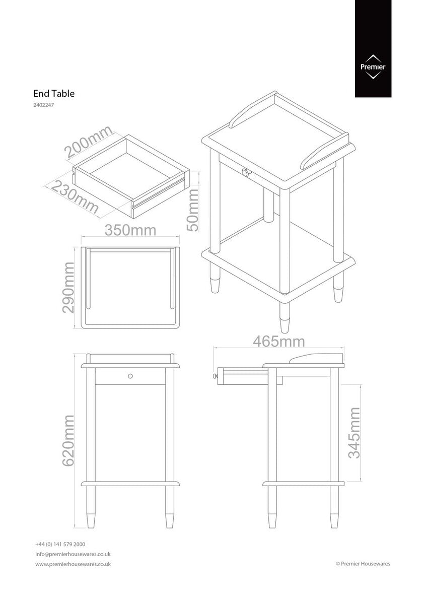 Natural Light Hevea Wood Side Table with Storage Drawer and Open Shelf, Heva