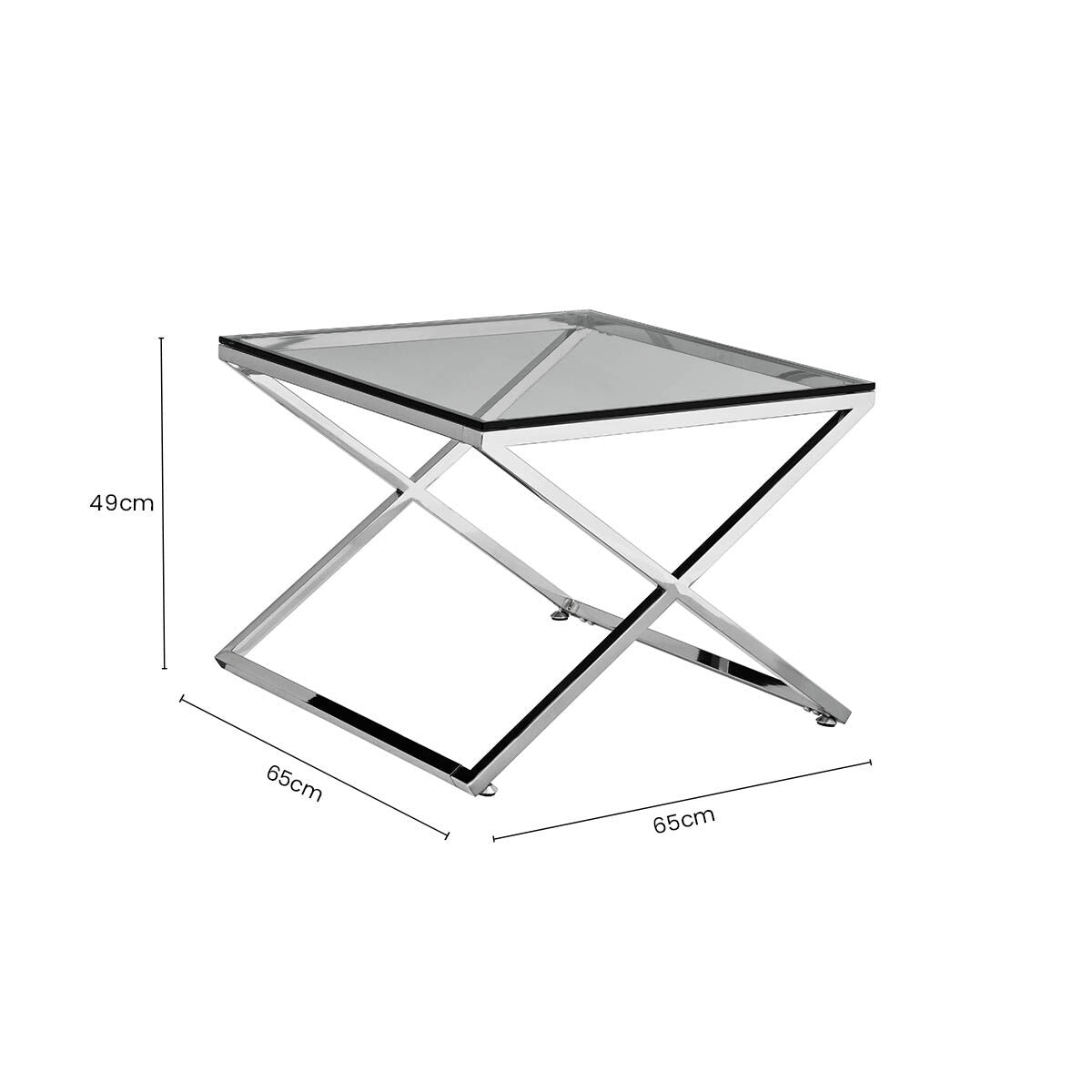 Clear and Silver Stainless Steel Frame Side Table with Smooth Glass Top, Montril