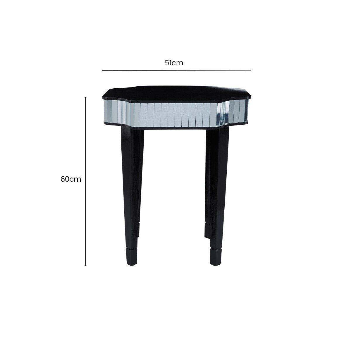 Black Mirrored Detail Top Side Table with Smooth Surface, Clavier