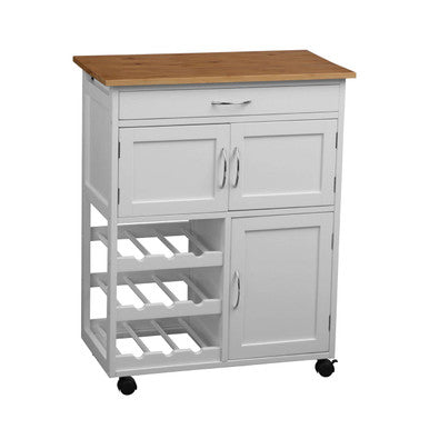 White and Natural Kitchen Trolley with Drawer, Harlow