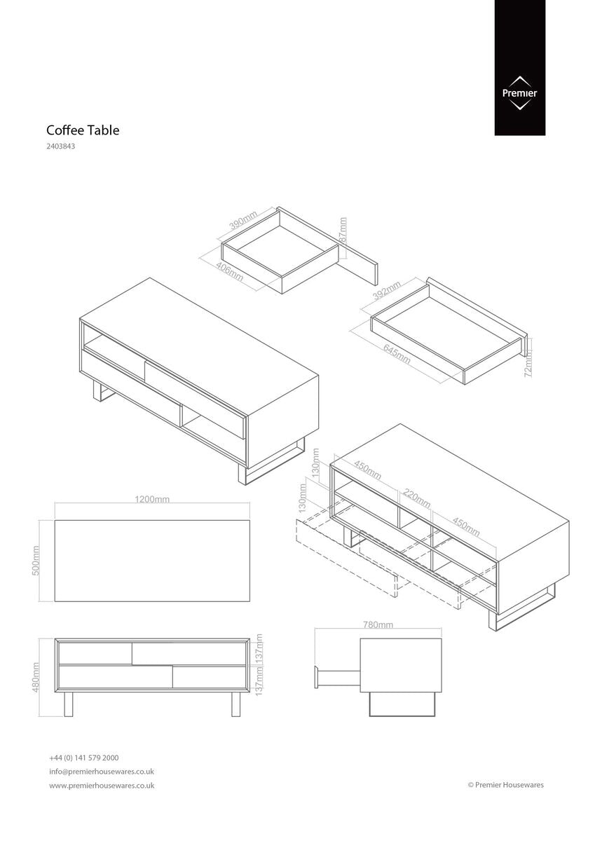 Black High Gloss Coffee Table with 2 Drawers and Open Shelves, Moritz