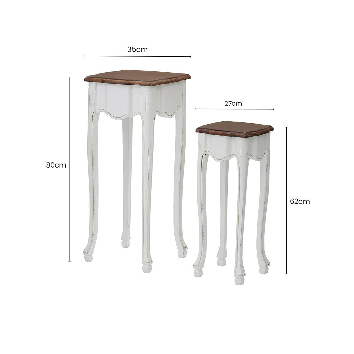 Set of 2 Brown Wood Top Accent Tables with White High Gloss Finish Legs, Serena
