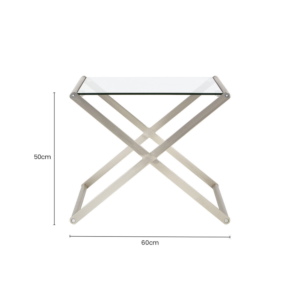 Tempered Glass Rectangular Side Table with Criss Cross Design, Roma