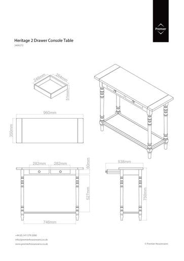 White Wood Ivory Two-Tier Display Top Console Table with 2 Drawers and Carved Legs, Heritage