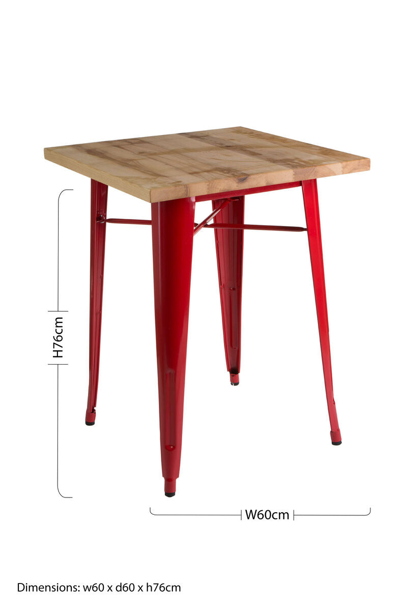 Natural Wood Grain Top Side Table with Red Powder Coated Metal Legs, Aldgate