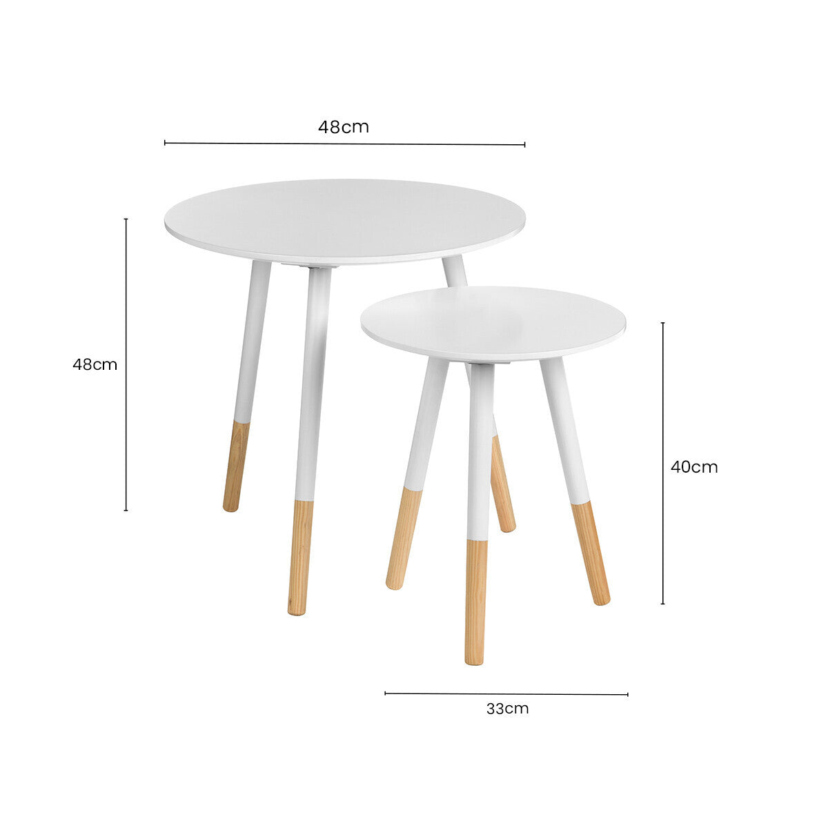 Set of 2 White Bamboo Round Nesting Side Tables with Natural Wood Legs, Viborg