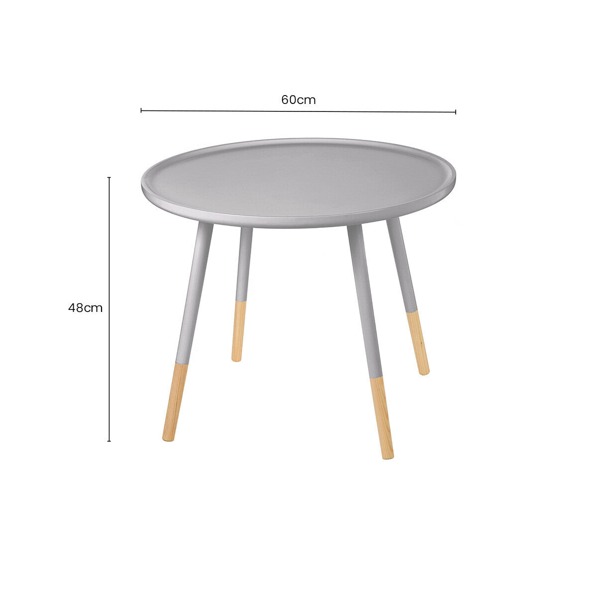 Grey Large Round Side Table with Natural Wood Effect Feet, Viborg