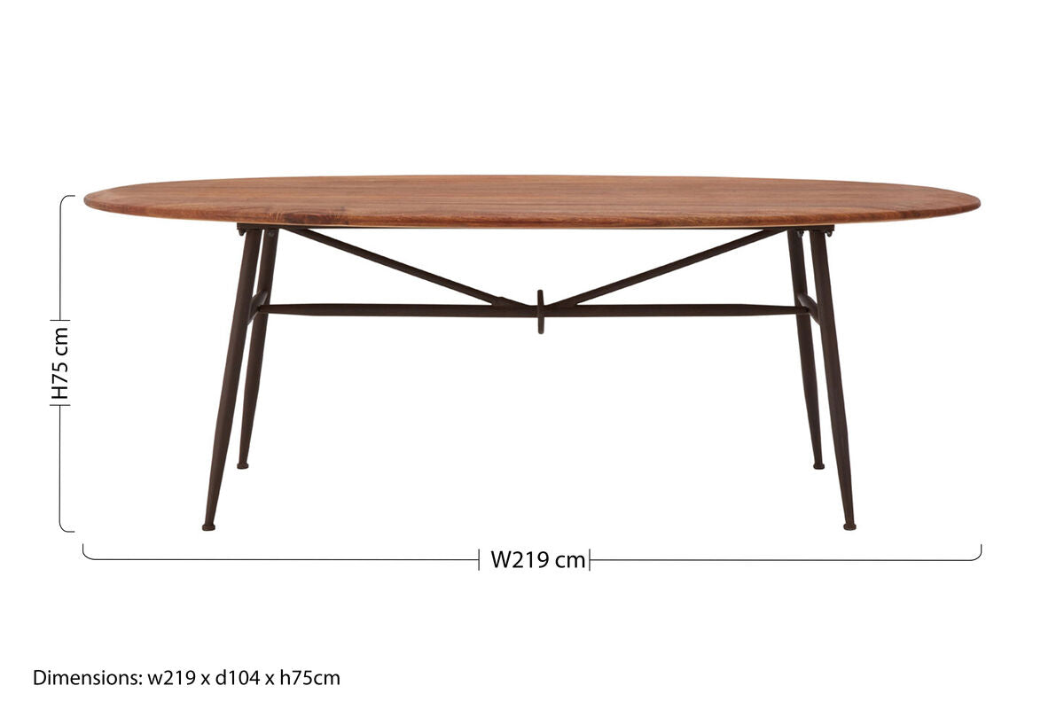 Black and Natural Wooden Oval dining Table with Metal Legs, New Foundry