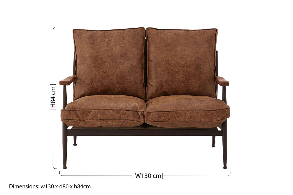 Brown Leather Effect 2 Seater Sofa with Wood Frame, New Foundry