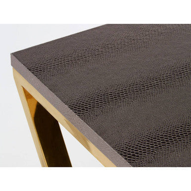 Gold Finish Z Leg Nest of 3 Tables with Metallic Faux Snakeskin, Pacific