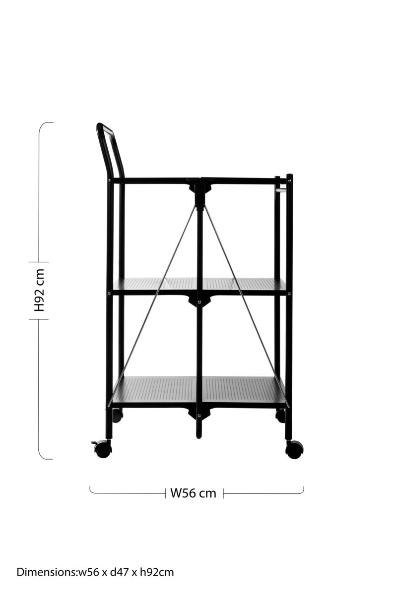 Black Rectangular Folding Kitchen Trolley with 3 Shelves, Harlow