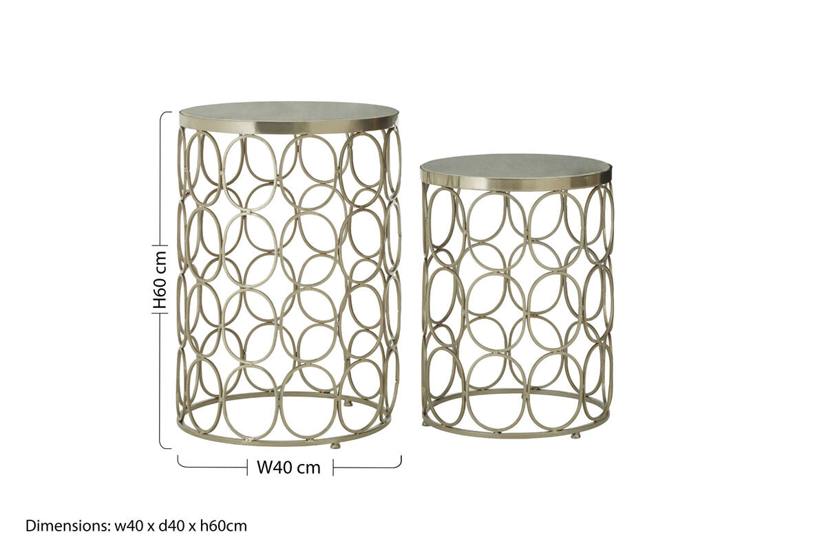 Set of 2 White Marble Top Side Tables with Gold Nickel Finish Metal Base, Templar