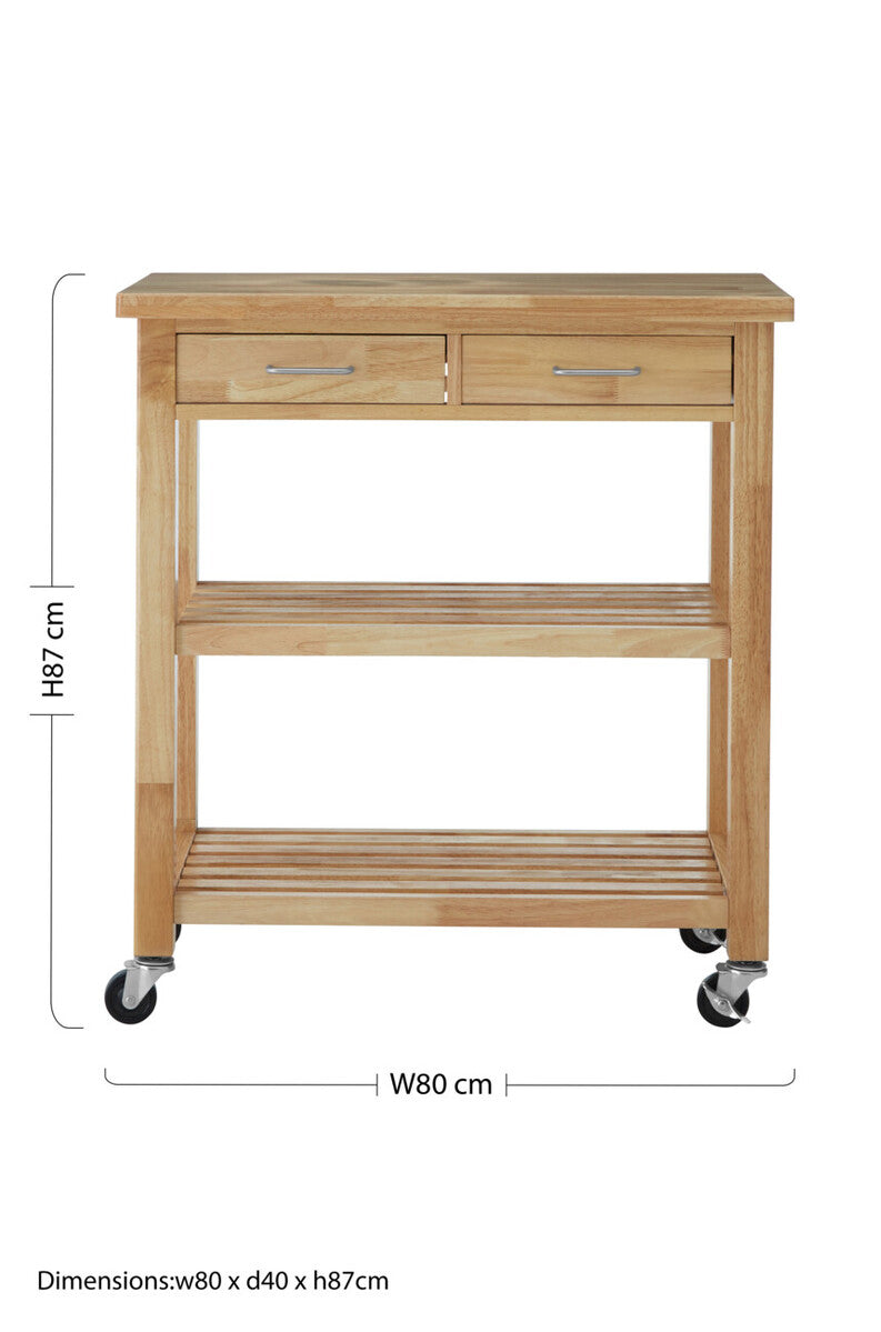 Brown Tropical Hevea Wood Kitchen Trolley with Storage Drawers, Harlow Glenn