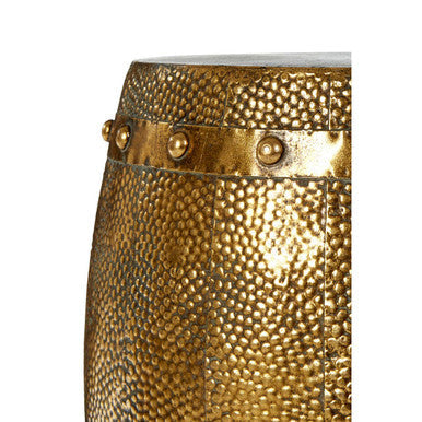 Gold Set of 2 Hammered Drum Stool and Table, Reza