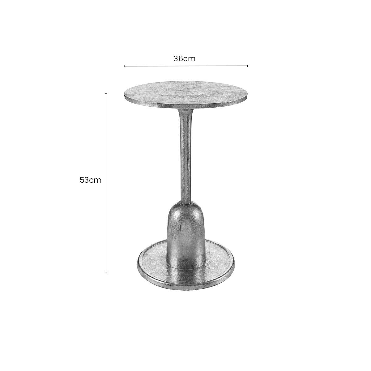 Metallic Silver Round Side Table with Asymmetrical Design, Halle