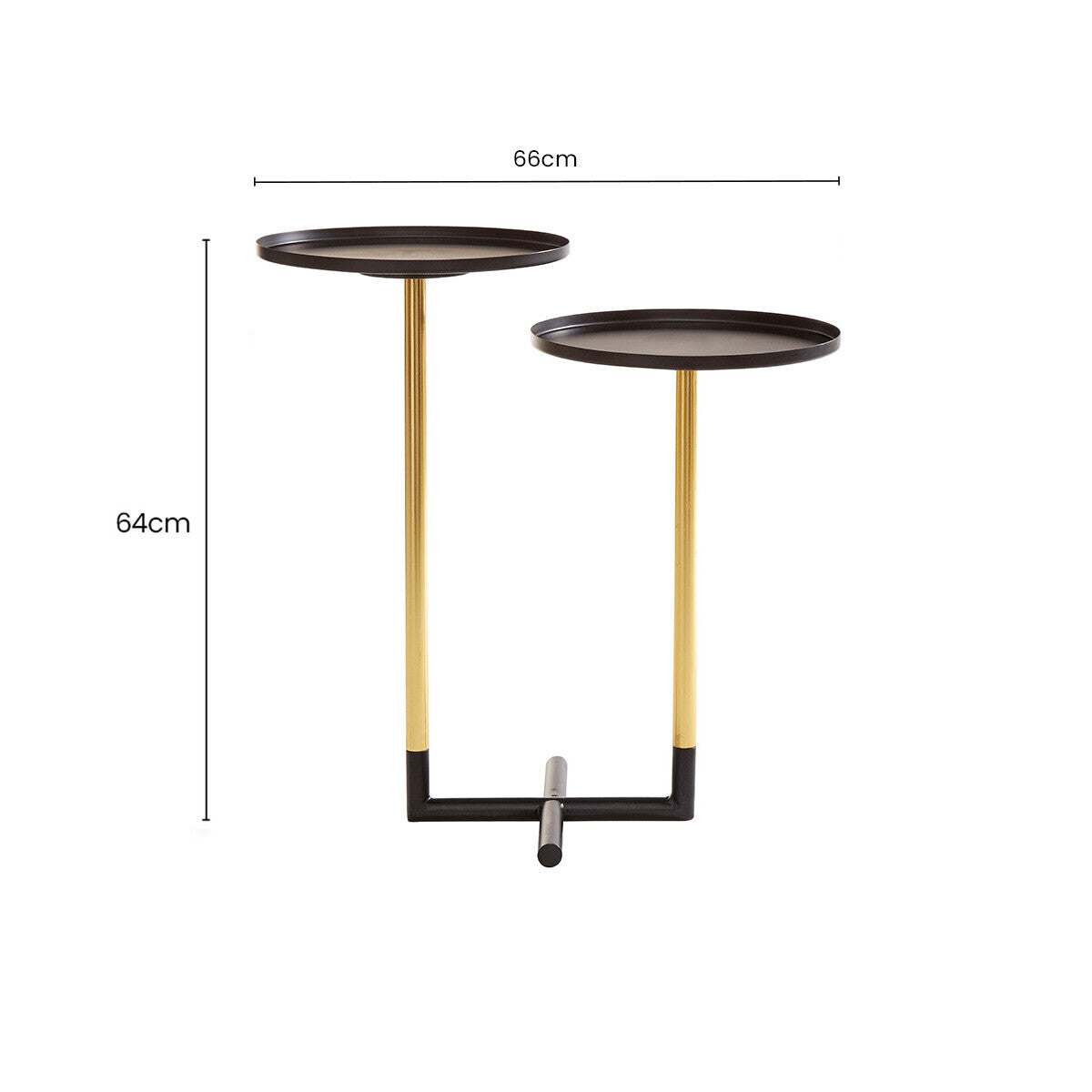 Black and Gold Metal 2-Tier Side Table with Intersecting Base Design, Halle