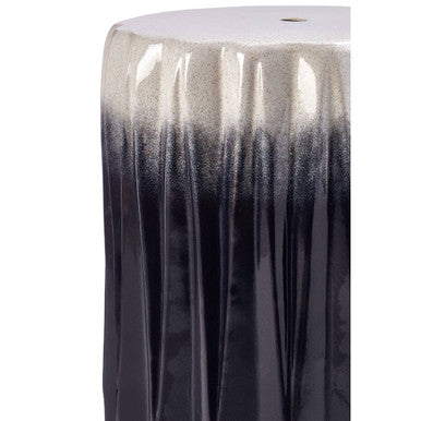 Ombre Blue and White Ceramic Side Table and Stool with Fluted Texture, Azul