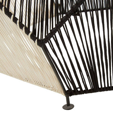 Natural Mango Wood Top Hexagon Coffee Table with Two Tone Black and Silver Geometric Woven Base, Fusion