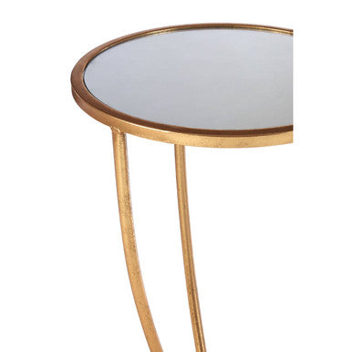 Mirrored Top Side Table with Distressed Gold Finish Metal Frame, Marcia