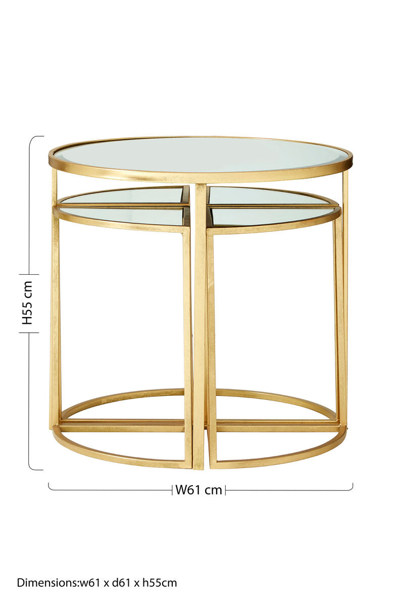 Set of 5 Champagne Gold Wood and Metal Nesting Tables with Glass Top, Farran