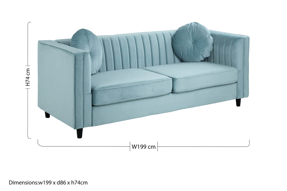 3 Seater Pastel Green Velvet Sofa, Farah