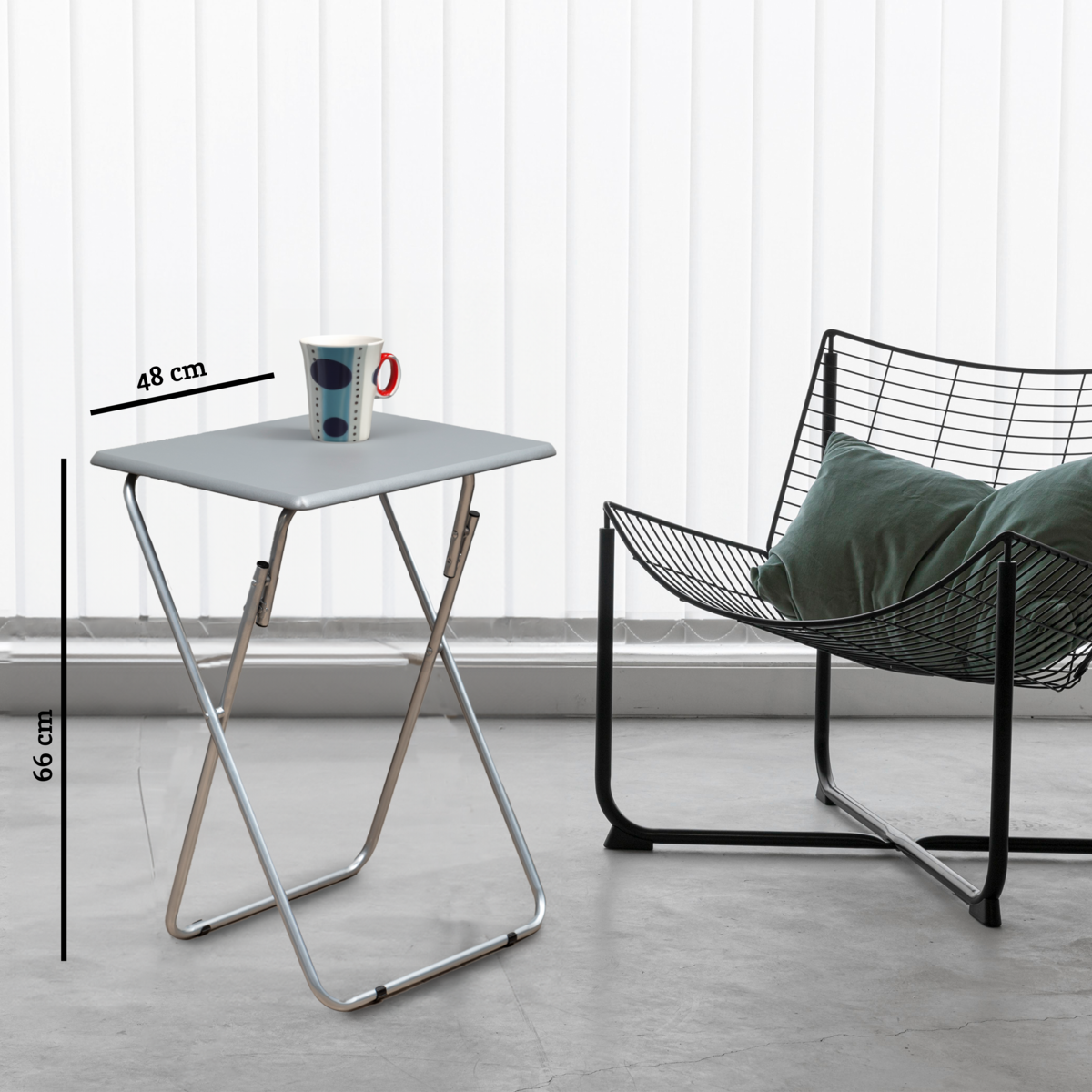Grey Wooden Top Folding Table with Silver Frame, Bernie