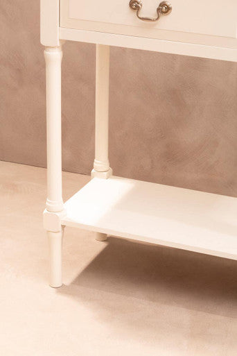 Natural Wood Frame and White 2 Drawer Pine Wood Side Table with Lower Storage Shelf, Heritage