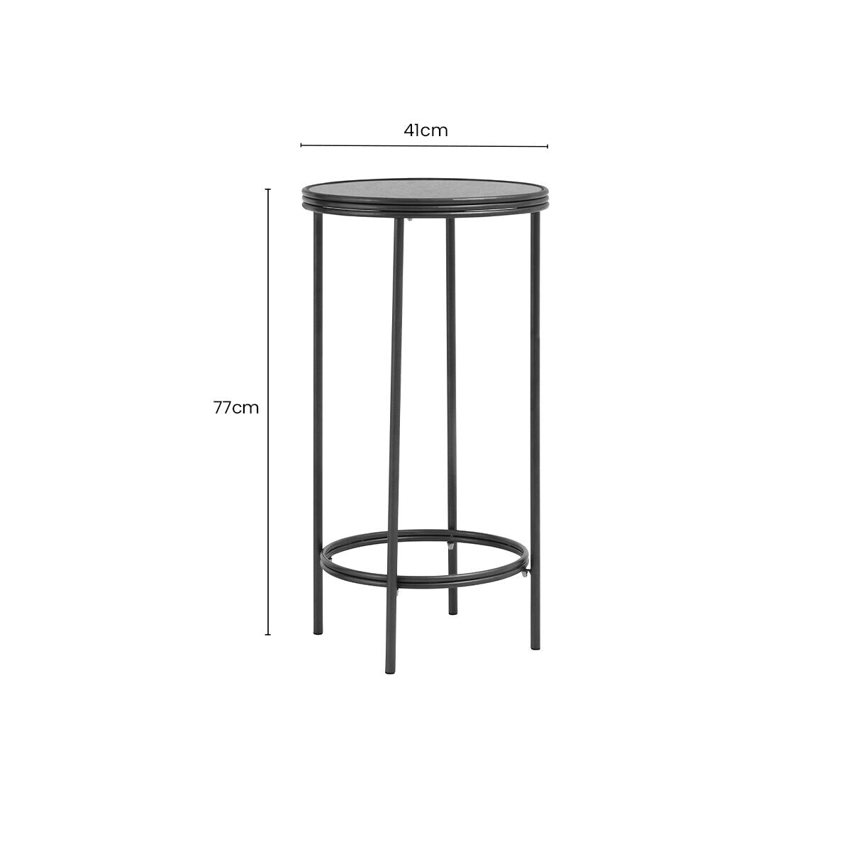 Silver and Black Round Side Table with Antique Mirror Top, Xania